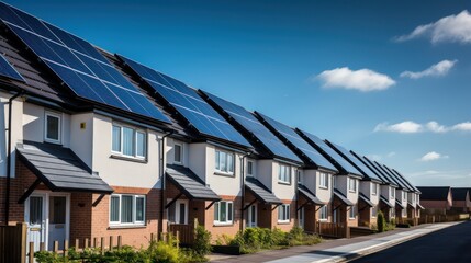 A row of the house with solar panels on a roof