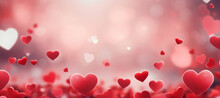 Valentines Day Background Banner With Abstract Panorama Of Red Hearts For Love Concept