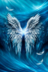 Wall Mural - angel archangel wings with etheral blue veil and star light like art and artistic concept of angelic