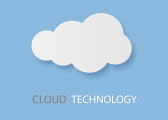Fototapete - Cloud technology. White paper cut cloudy air shape. Origami cumulus. Digital computing. Data storage. Online communication service. Database server. Information hosting. Vector background