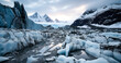 Panorama of  melting glacial landscape. Global warming concept.