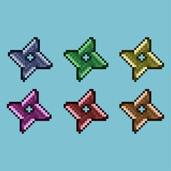 Poster - Pixel art sets of shuriken weapon with variation color item asset. Simple bits of shuriken ninja on pixelated style. 8bits perfect for game asset or design asset element for your game design asset