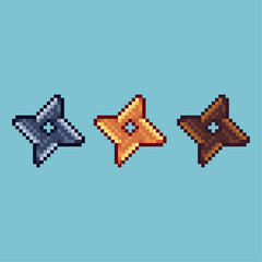 Poster - Pixel art sets of shuriken weapon with variation color item asset. Simple bits of shuriken ninja on pixelated style. 8bits perfect for game asset or design asset element for your game design asset