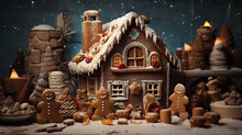 A Gingerbread House In A Winter Wonderland: A Sweet And Festive Scene,christmas Gingerbread House,gingerbread House With Christmas Decoration