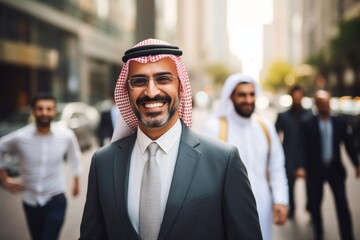 Saudi businessman smile face portrait on city street