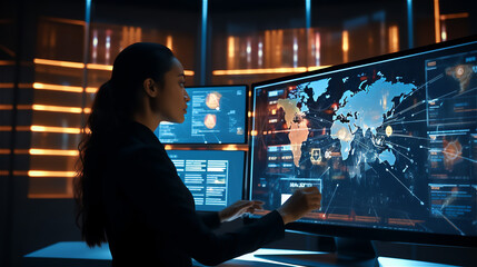 woman using a computer high technology data information