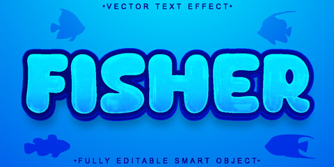 Poster - Cartoon Blue Fisher Vector Fully Editable Smart Object Text Effect