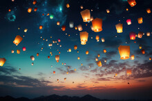 Group Of Chinese Flying Lanterns