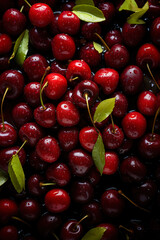 Wall Mural - Cherry banner. Cherries background. Close-up food photography