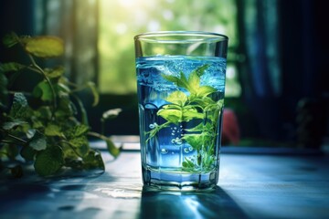 Poster - A simple image of a glass of water sitting on top of a table. This versatile picture can be used in various contexts.