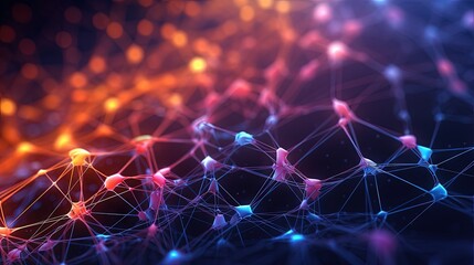 Poster - Colored lines and dots intersect on abstract background Network structure data exchange 3D rendering
