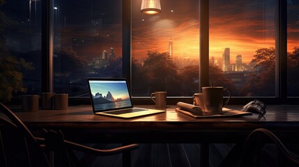 Aufkleber - Contemporary office setting featuring evening laptop use
