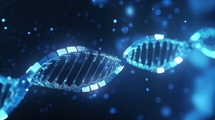 Poster - Concept of innovation medicine and technology with 3D rendering of DNA texture in digital blue