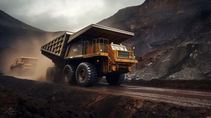 Poster - Dump truck pictured on open pit coal mine used for transporting coal as mining machinery