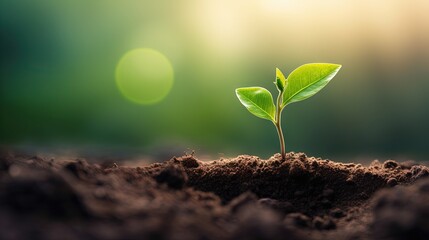 Wall Mural - Earth day banner with organic food plant a tree and agriculture and farming background showcases a young green sprout growing on soil symbolizing ecology concept