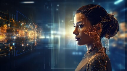 Aufkleber - Ai is advanced technology for human communication and cyber connectivity It has future potential for online support in banking finance and business