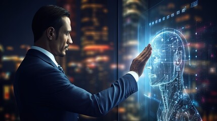 Poster - Businessman using AI technology on a computer with big data