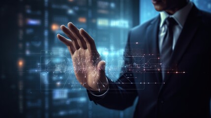 Poster - Businessman using AI technology on a computer with big data