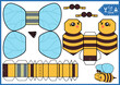 Craft game cut and glue paper 3d bee. Kids papercraft template cute character. Education activity printable page. DIY model toys of funny insect.