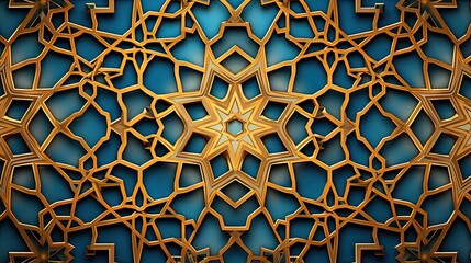 Poster - Colorful Islamic ornamental background with mosaic details incorporating Arabic East Indian and Persian motifs in a 3D design Ramadan Kareem gold greeting card banner