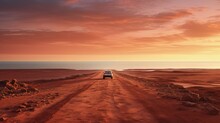 Australia Red Sand Unpaved Road And 4x4 At Sunset Francoise Peron Shark Bay