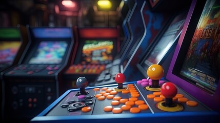 Fototapete - Arcade machine with joystick and buttons in 3D rendering picture