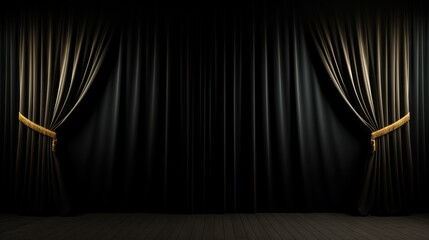 Wall Mural - Black background with curtains 3D rendered backdrop for press wall or pop up Template