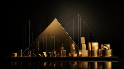 Poster - 3D chart with golden finance theme on dark background