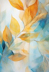 Wall Mural - Yellow and blue leaves painting on white background