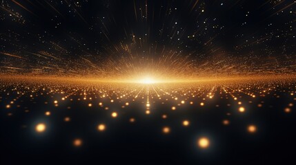 Poster - Abstract technology concept with creative ultra wide background and luminous bright circles A composition of shining dots in the digital structure of many glowing particles rendered in 3D