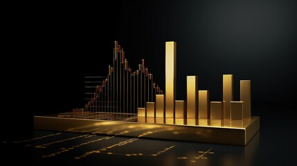 Poster - 3D chart with golden finance theme on dark background