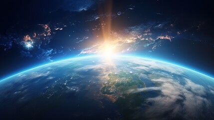 Earth with a sunrise in outer space