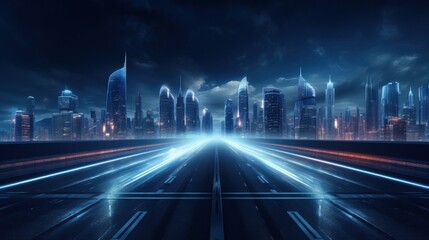Poster - Illuminated city at night with a modern road ahead