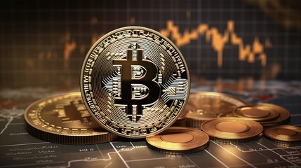 Poster - Chart displaying bitcoin quotes and a risk sign represents the business tech concept