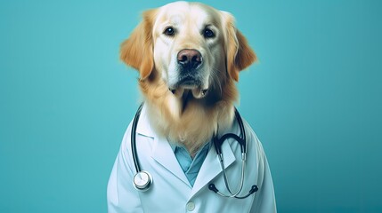 Aufkleber - Golden Retriever wearing doctor s costume representing medical care