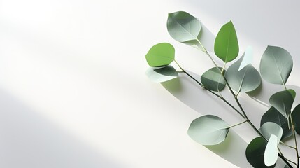 Aufkleber - Eucalyptus branch with shadows on light background suitable for product presentation or cosmetic advertising display