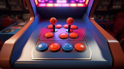 Fototapete - Arcade machine with joystick and buttons in 3D rendering picture