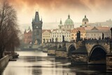 Fototapeta Boho - Historic Prague with iconic bridge. Generative AI