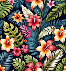 tropical flowers and leaves