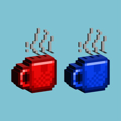 Poster - Isometric Pixel art 3d of red mug  for items asset. simple 3d mug glass on pixelated style.8bits perfect for game asset or design asset element for your game design asset.