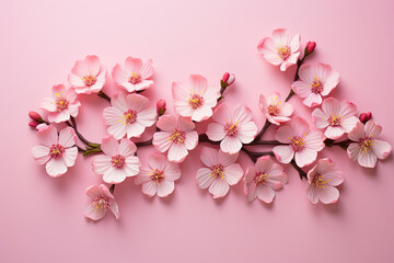 Wall Mural - Top view image of pink flowers composition over pastel background