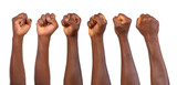 Fototapeta  - Holding fists up in the air isolated on white or transparent background	