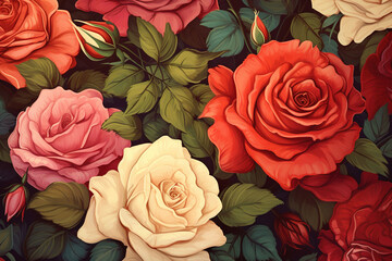 Poster - Rose-themed floral background