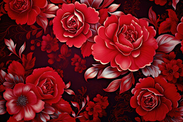 Wall Mural - Ruby red floral pattern background