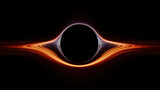 Fototapeta  - Spiraling cinematic rendering of a pure black hole warping light,  consuming a galaxy star, and bending spacetime  rings, around its orbit in outer space.
