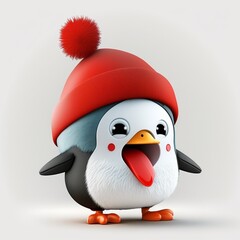 Kawaii cute penguin in Santa hat at Christmas