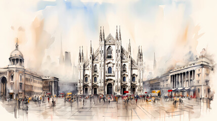 Wall Mural - Illustration of beautiful view of Milano, Italy