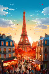 Wall Mural - Illustration of the city of Paris at Christmas, France