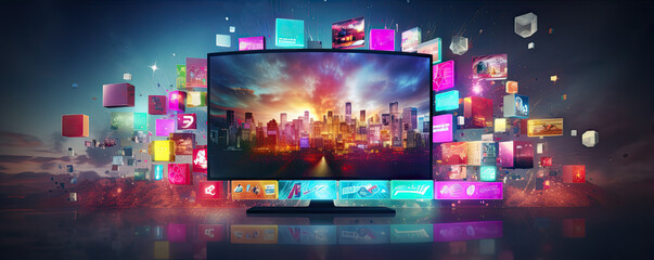 Tv channels. Media concept multiple television screens or monitors.