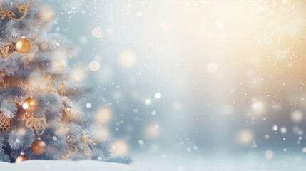 Xmas tree or christmas tree decorated festive christmas background. New year Winter background design, Christmas scene. Generative AI